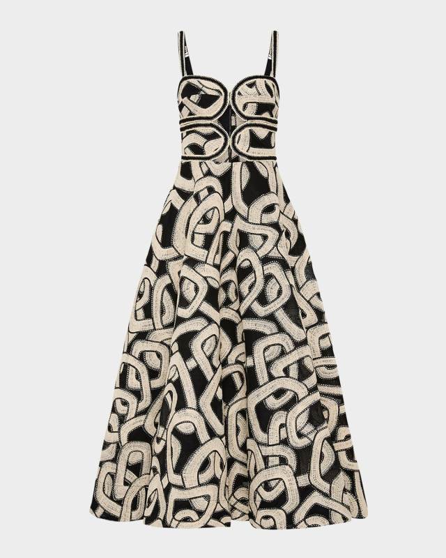 Catena Cutout Mesh-Embroidered Midi Dress